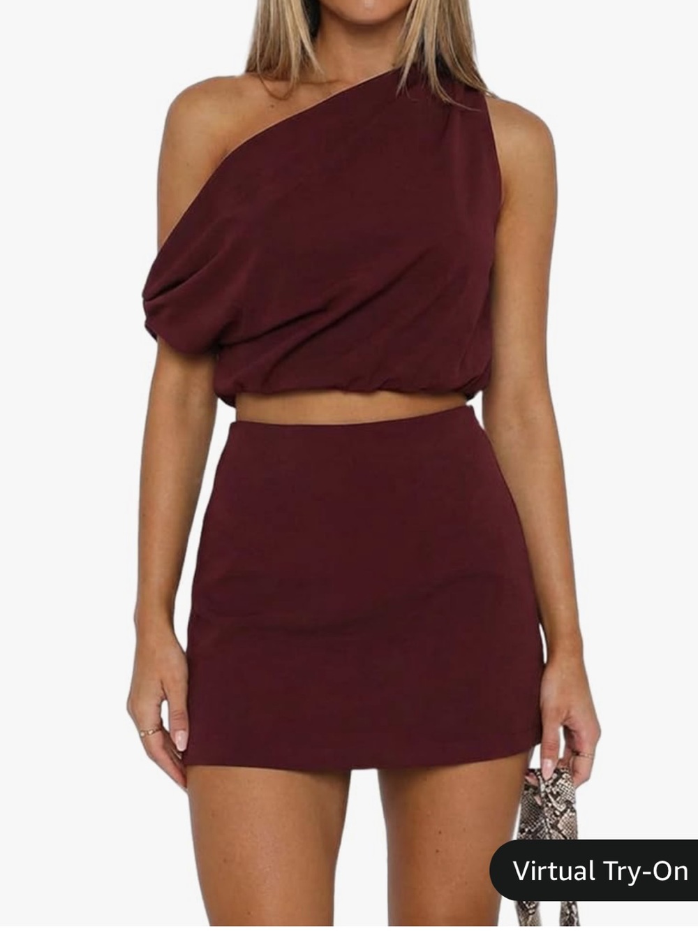 One-Shoulder Maroon two piece